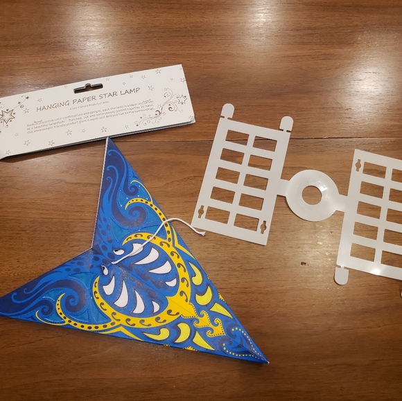 Hanging Paper Star Lantern - blue & yellow - Picture 2 of 11